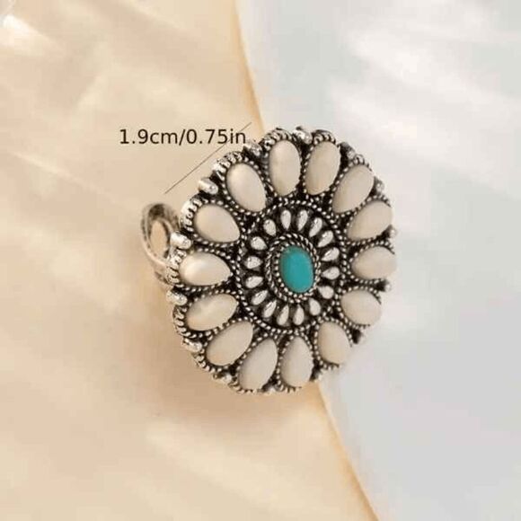Western Bohemian Concho Turquoise Adjustable Ring - Picture 4 of 5